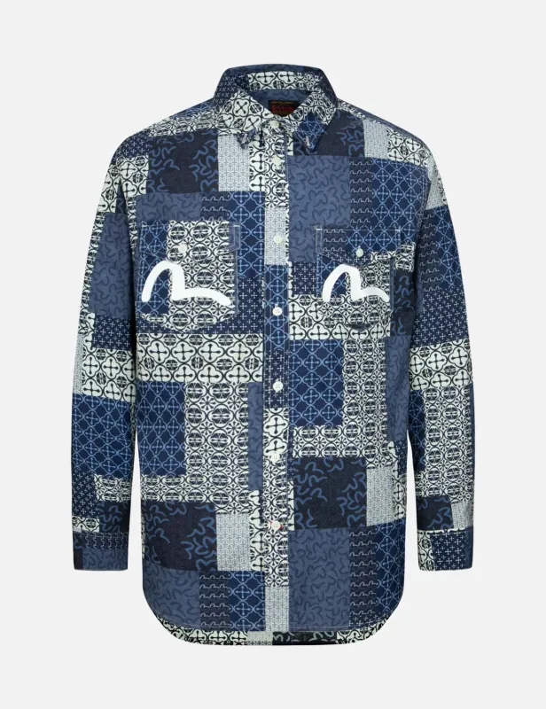 Allover Dermatoglyphic block and Seagull Print Relax Fit Shirt sold by Evisu