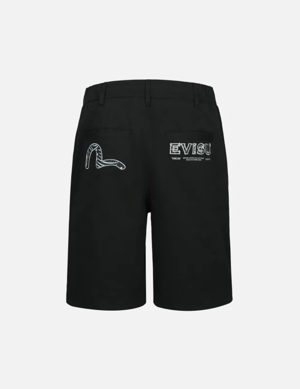 Seagull and Logo Appliqué Embroidery Relax Fit Shorts sold by Evisu
