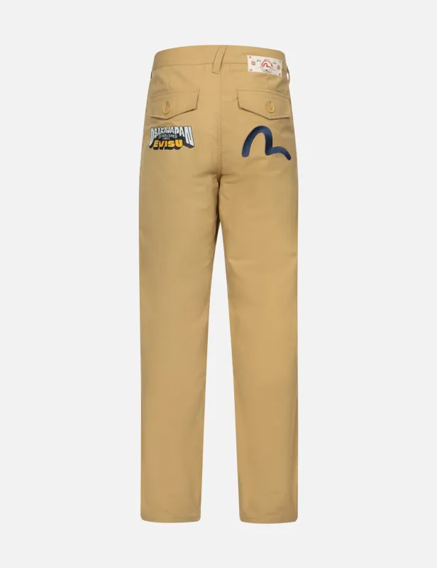 Seagull Embroidery and Flag Woven Labels Relax Fit Chino Pants made by Evisu