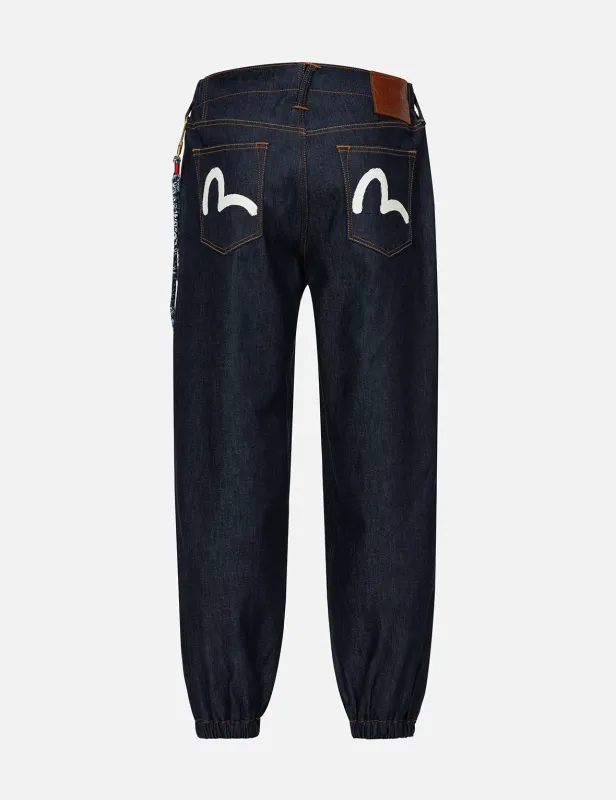Seagull Print with Denim Chain Relax Fit Denim Joggers sold by Evisu