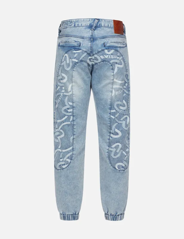 Allover Seagull Jacquard Inserted Daicock Regular Fit Denim Joggers sold by Evisu