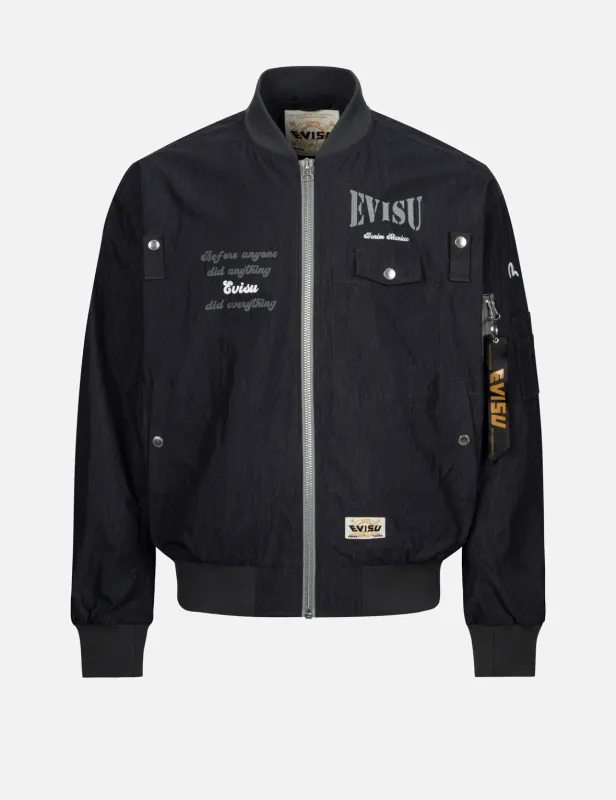 Multi Branding Print and Embroidery Loose Fit Bomber Jacket sold by Evisu