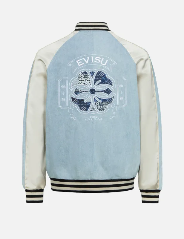 Kamon Brocade Appliqué Relax Fit Denim Souvenir Jacket sold by Evisu