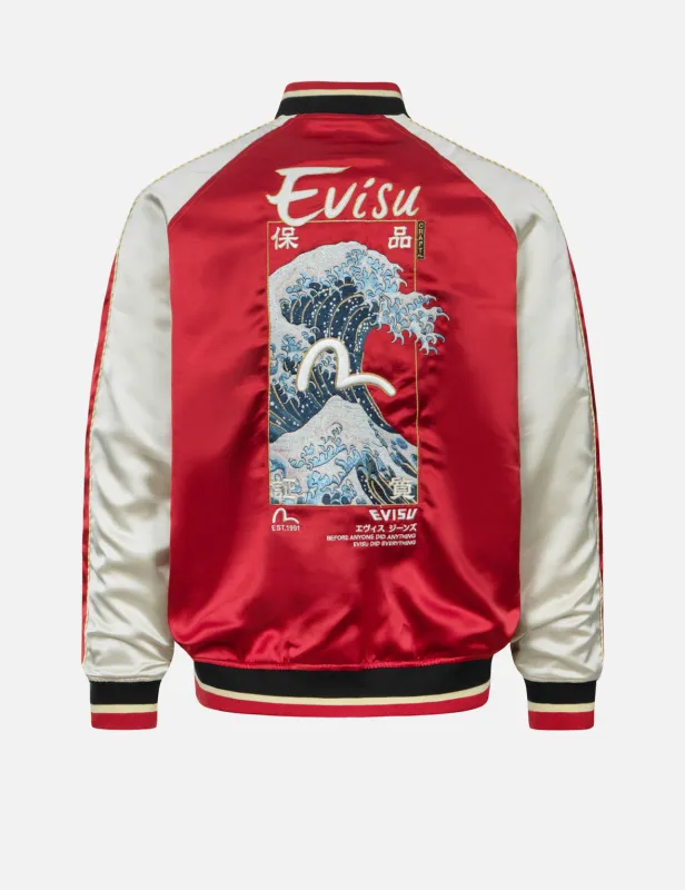 Seagull and The Great Wave Embroidery Reversible Loose Fit Souvenir Jacket sold by Evisu