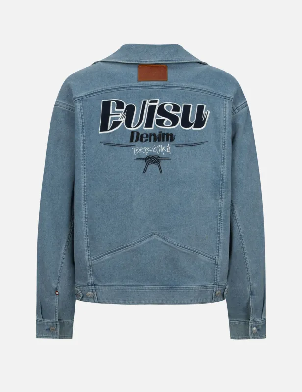 Logo Appliqué Fashion Fit Denim Biker Jacket sold by Evisu