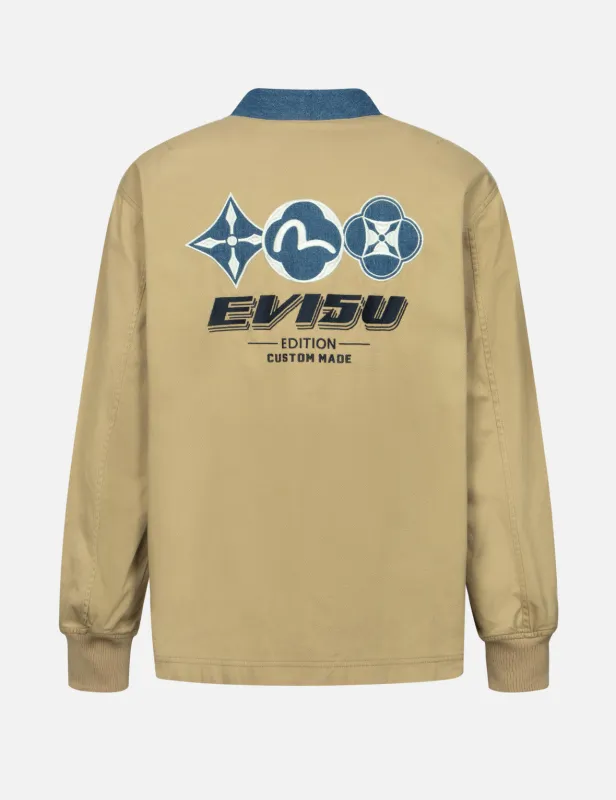 Kamon Appliqué Relax Fit Woven Cardigan sold by Evisu