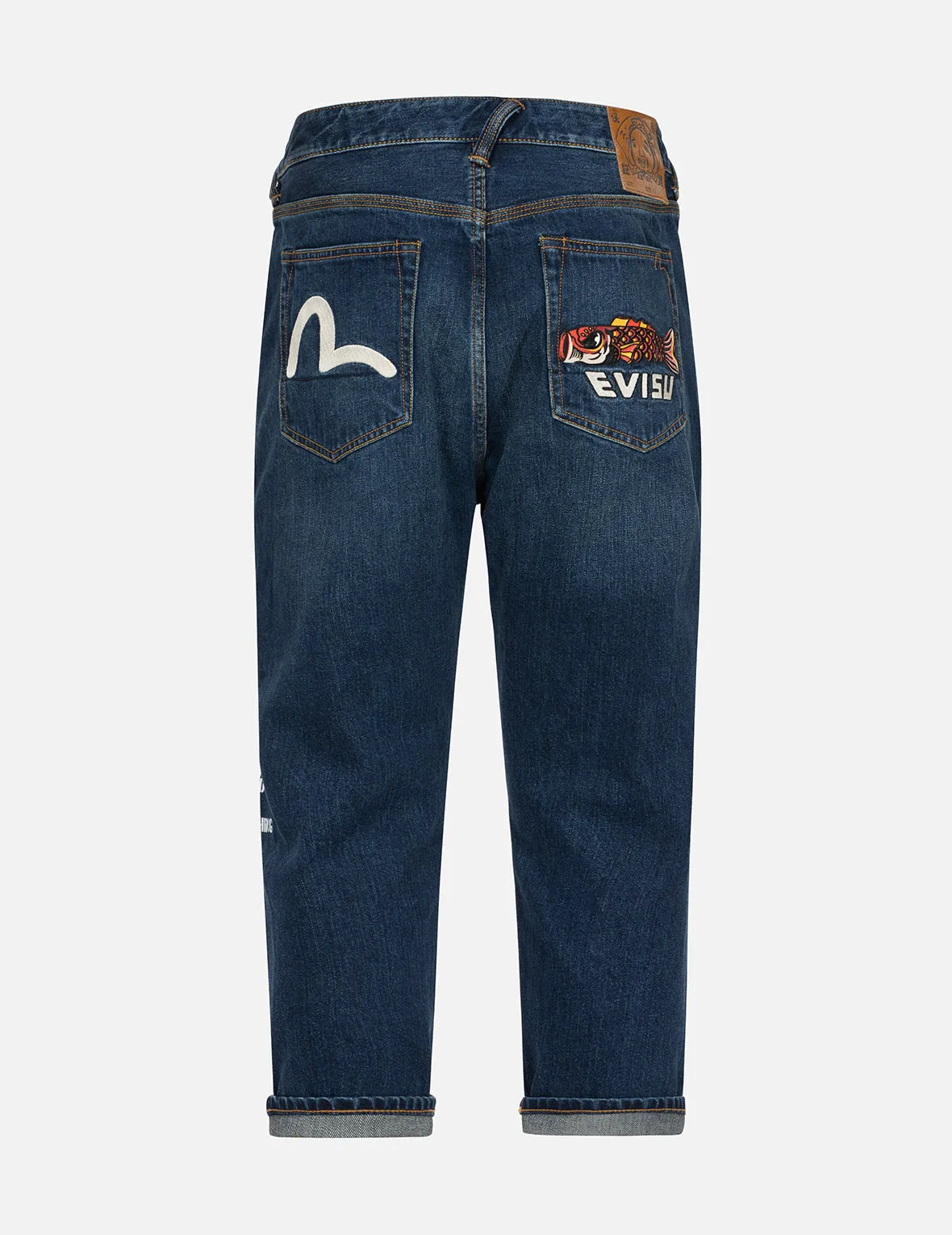 Koinobori Print and Seagull Embroidery Cropped-Fit Jeans #2027 sold by Evisu