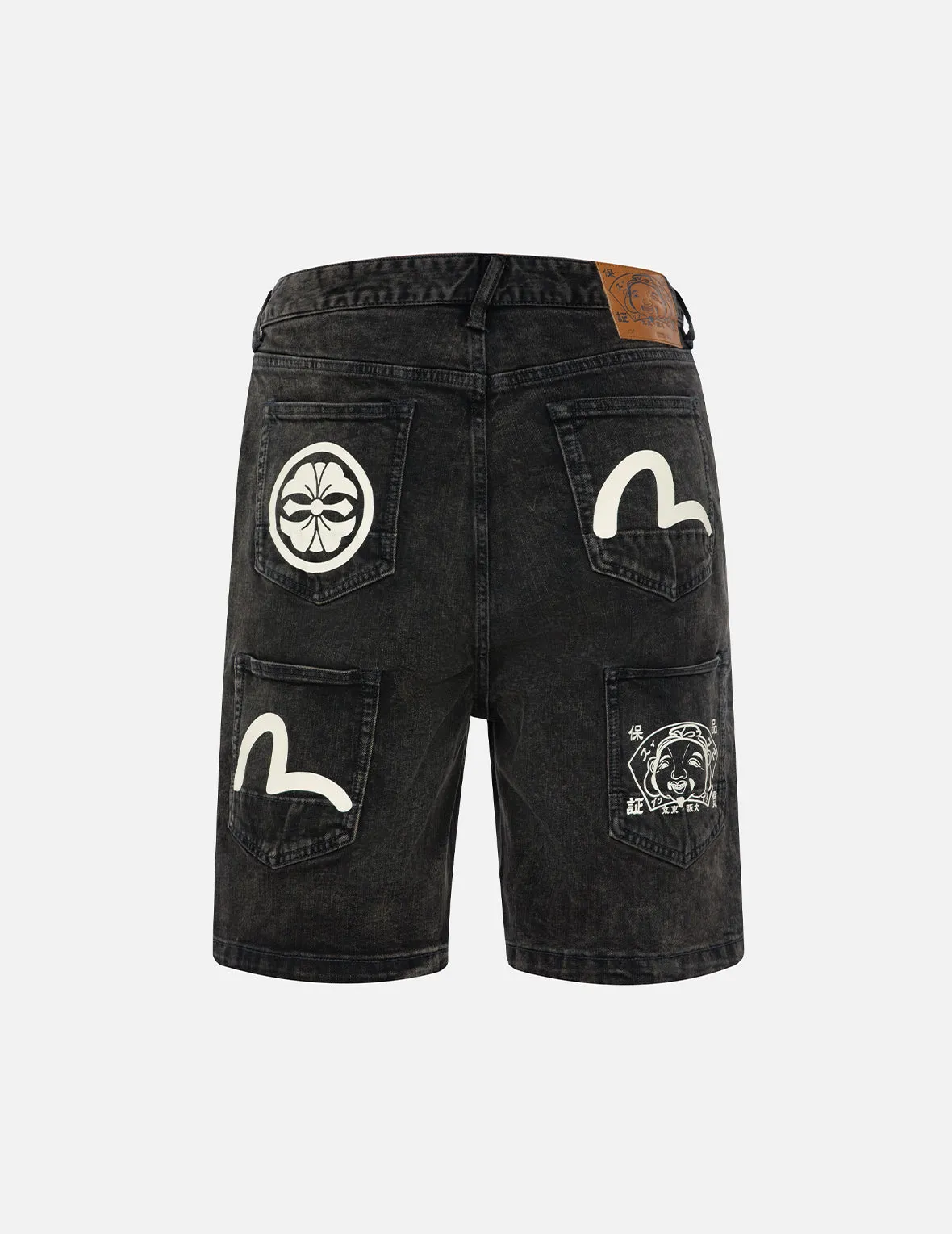 Seagull and Kamon Print Multi-Pocket Relax Fit Denim Shorts sold by Evisu