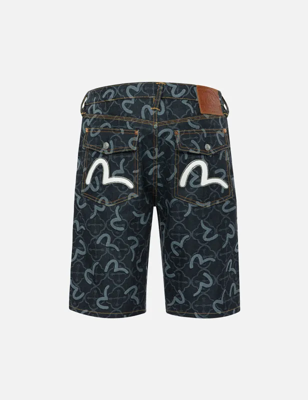Allover Seagull and Kamon Jacquard Regular Fit Denim Shorts sold by Evisu