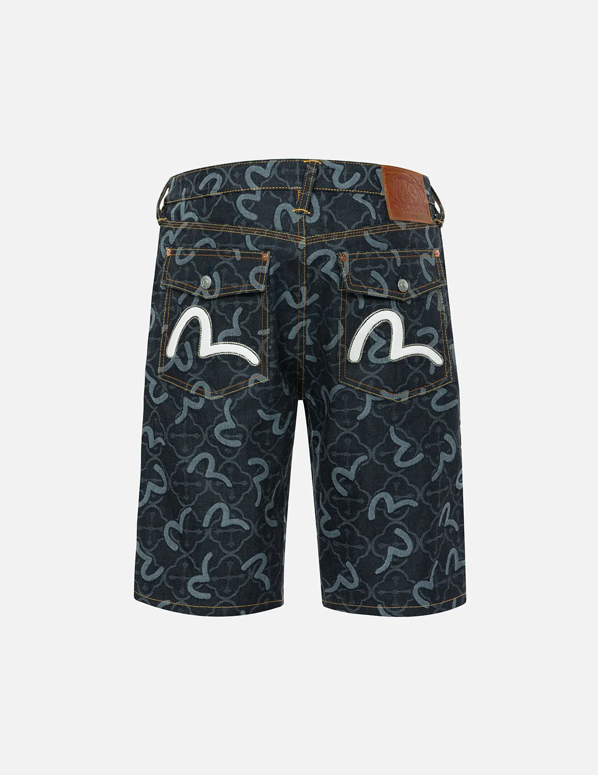 Allover Seagull and Kamon Jacquard Regular Fit Denim Shorts sold by Evisu