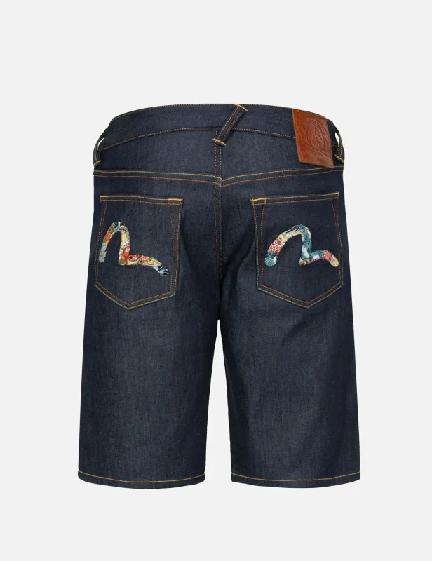 The Great Wave and Koi Seagull Embroidery Relax Fit Denim Shorts sold by Evisu