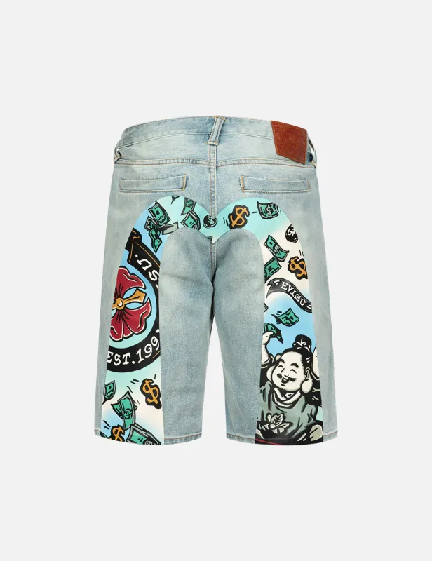 Playful Godhead Daicock Print Regular Fit Denim Shorts sold by Evisu