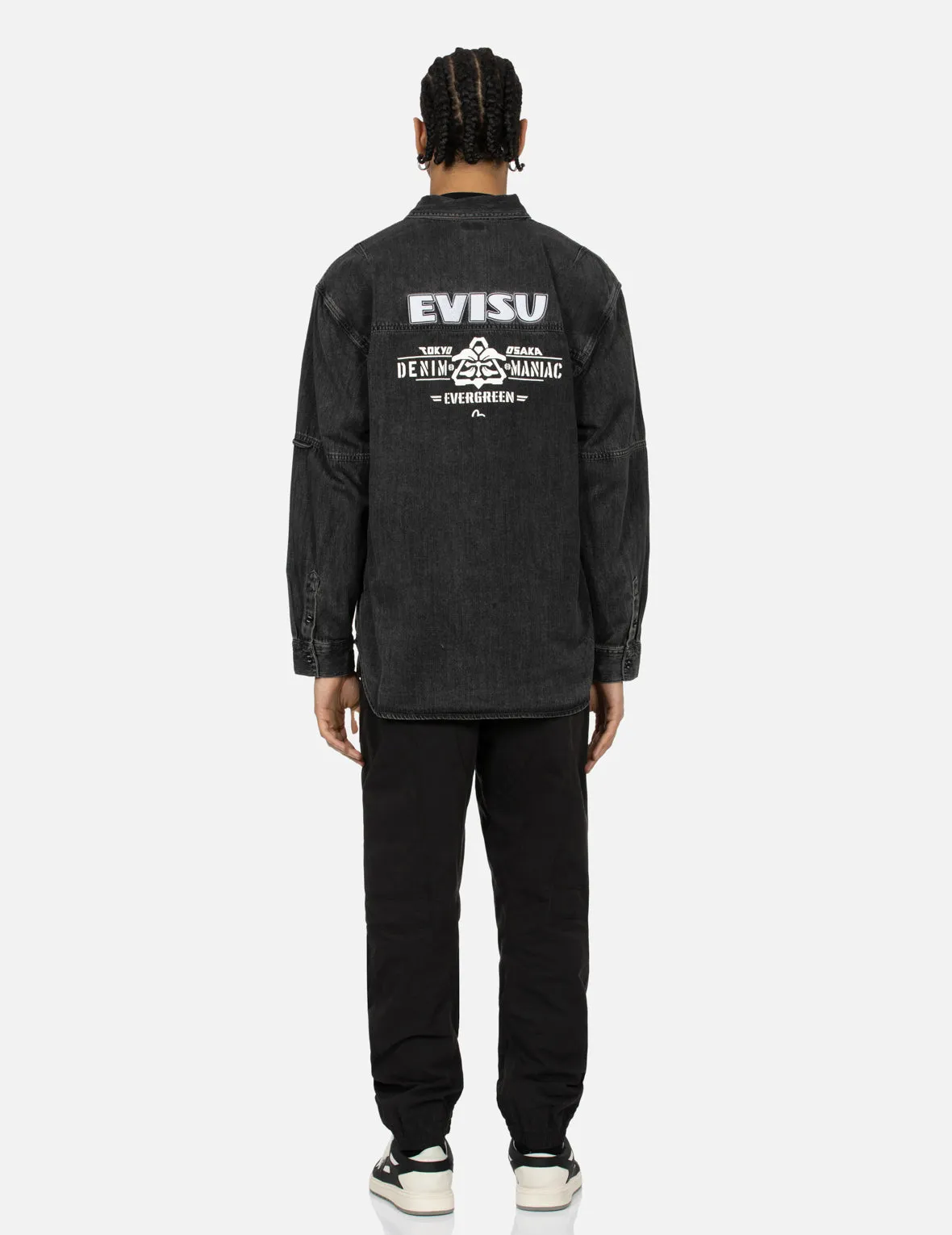 Kamon Print and Logo Embroidery Loose Fit Denim Shirt sold by Evisu product image thumbnail 5