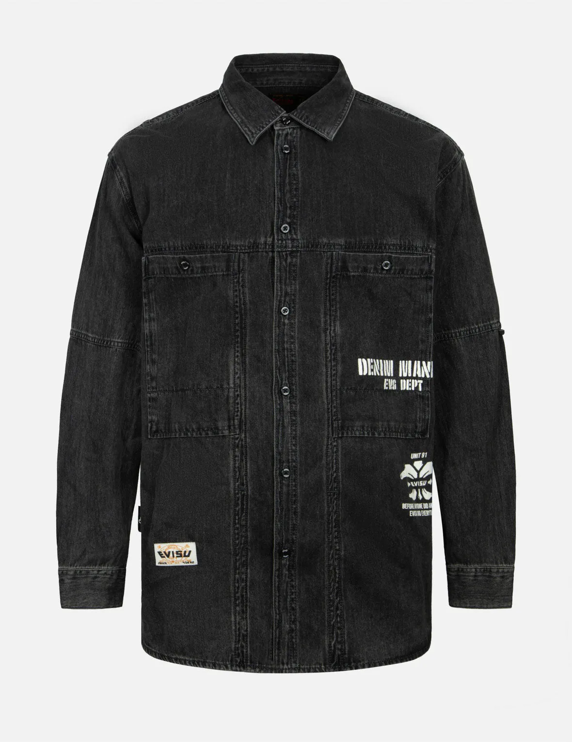 Kamon Print and Logo Embroidery Loose Fit Denim Shirt sold by Evisu product image thumbnail 2
