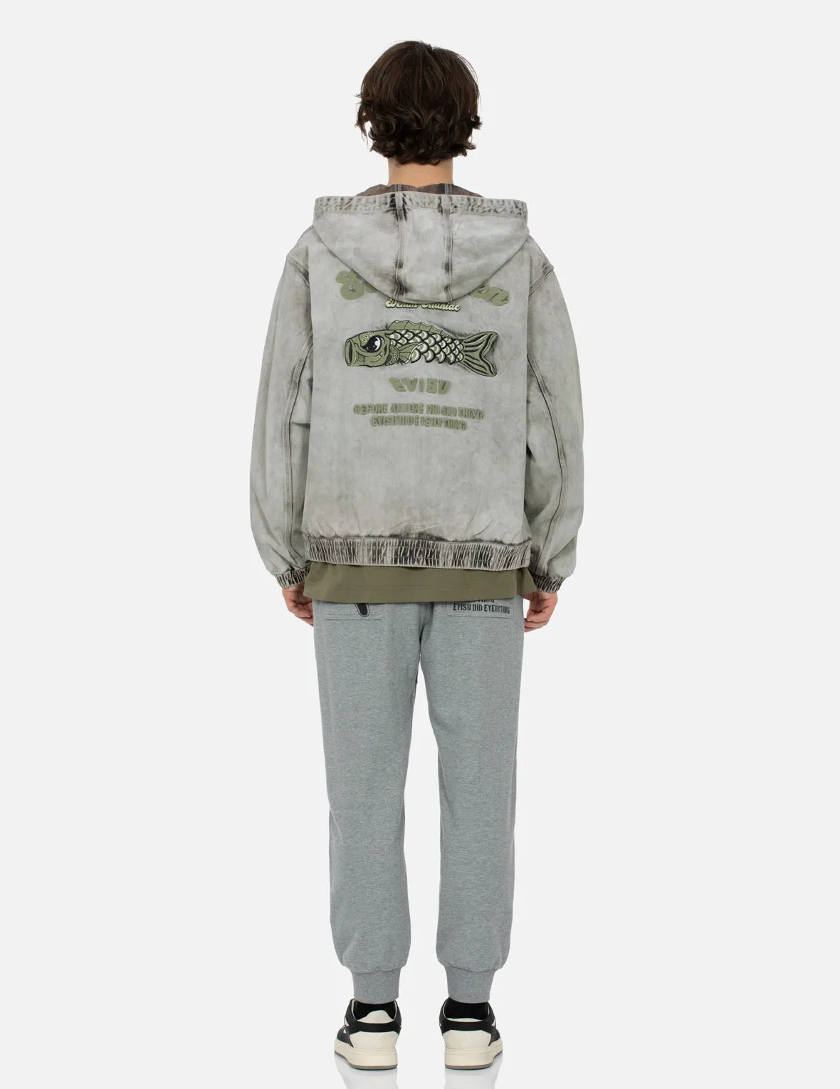 Koinobori and Seagull Embroidery Loose Fit Hooded Denim Jacket sold by Evisu product image thumbnail 5