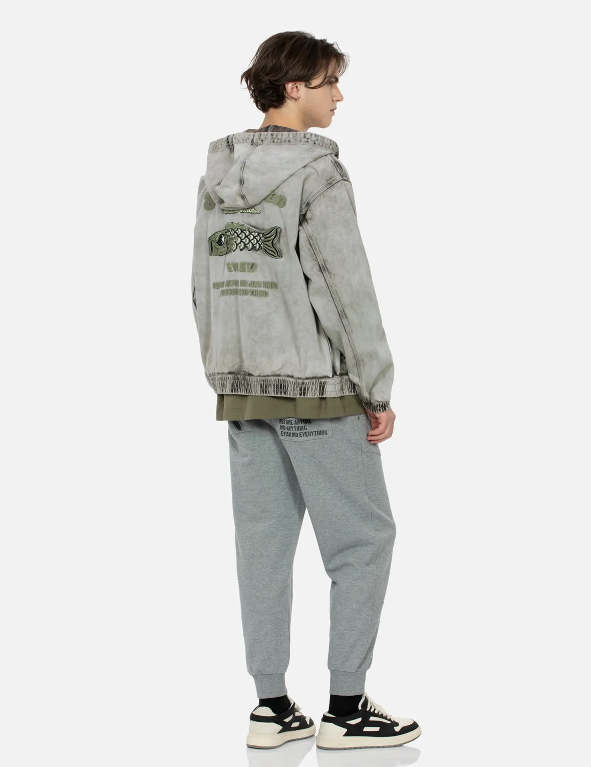 Koinobori and Seagull Embroidery Loose Fit Hooded Denim Jacket sold by Evisu product image thumbnail 3