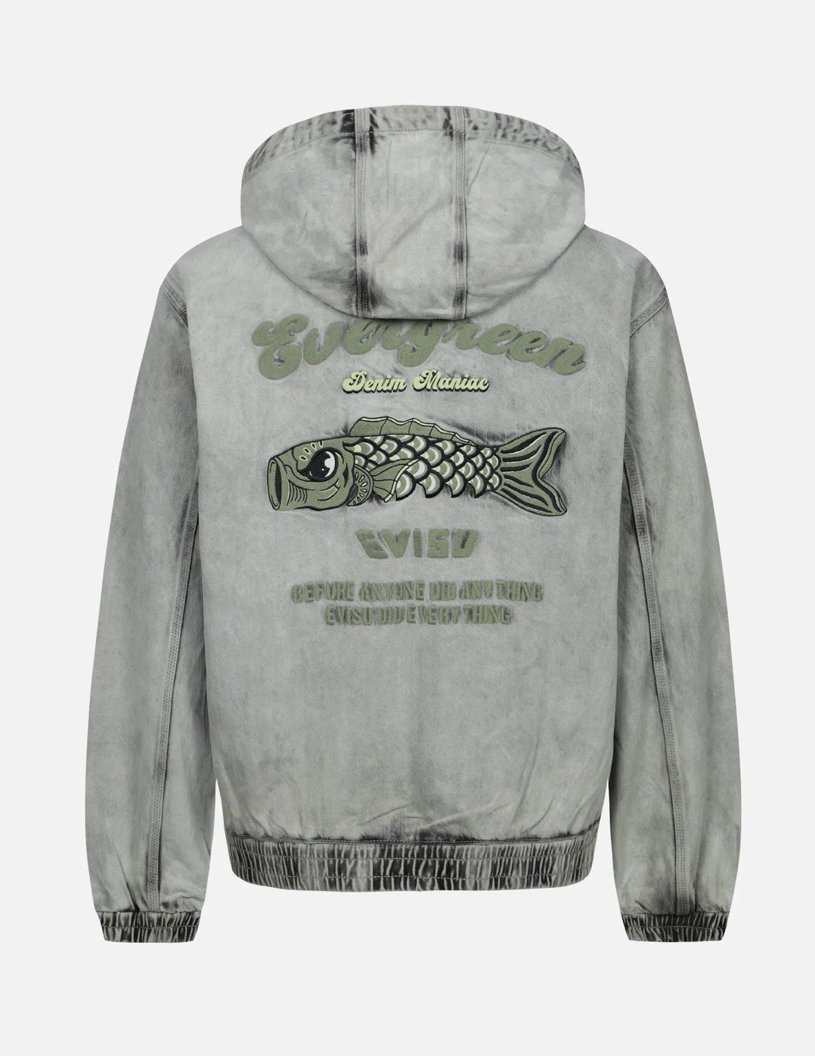 Koinobori and Seagull Embroidery Loose Fit Hooded Denim Jacket sold by Evisu