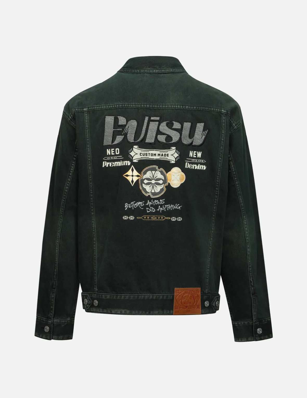 Green Tone Washed Effect with Logo Embroidery Loose Fit Denim Jacket sold by Evisu