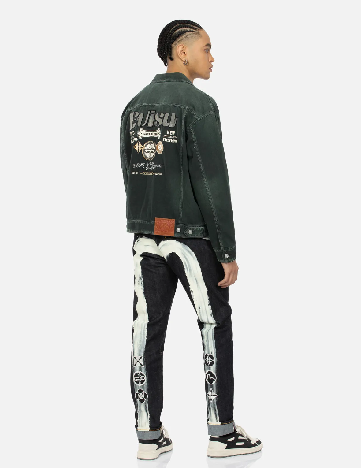 Green Tone Washed Effect with Logo Embroidery Loose Fit Denim Jacket sold by Evisu product image thumbnail 3