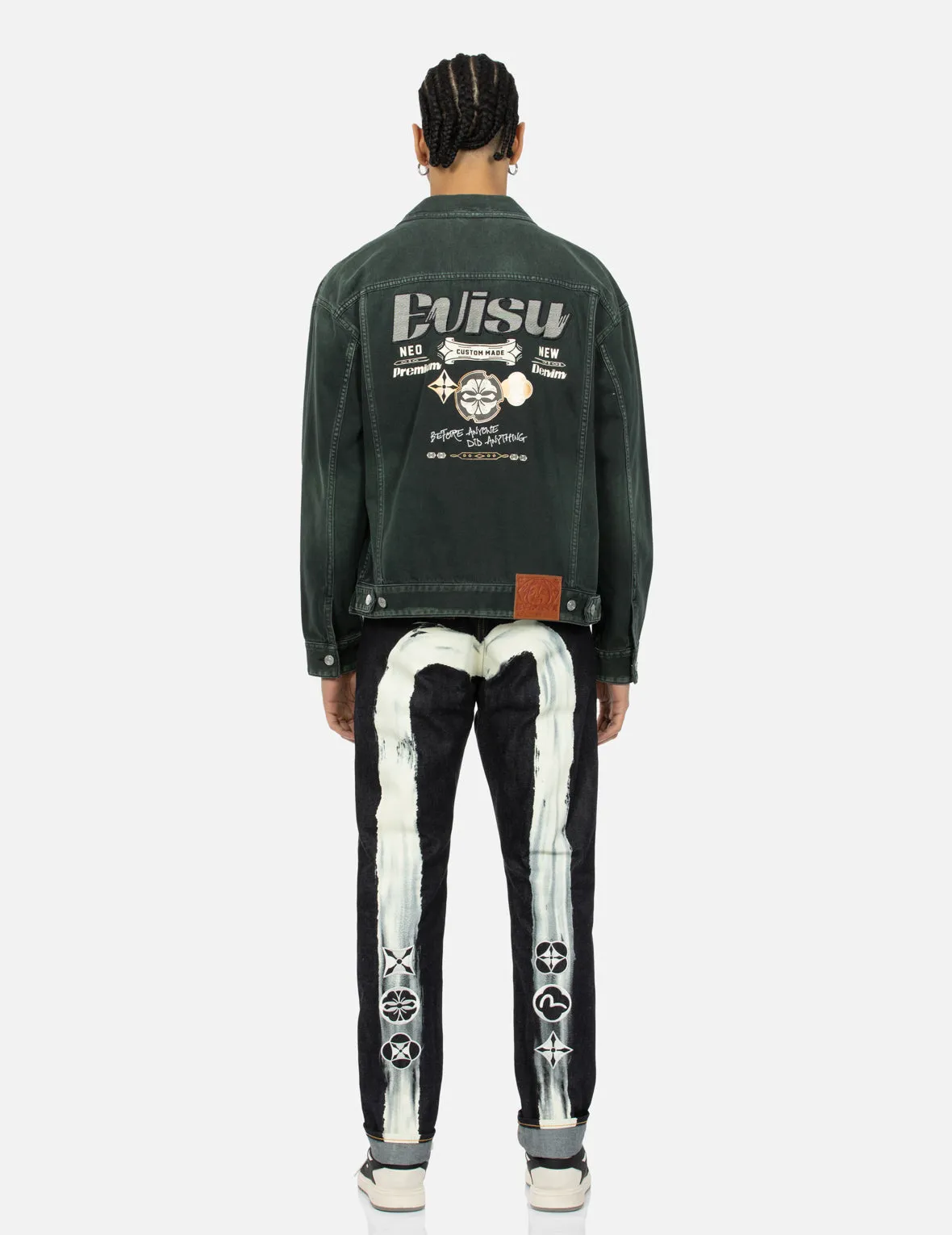 Green Tone Washed Effect with Logo Embroidery Loose Fit Denim Jacket sold by Evisu product image thumbnail 5