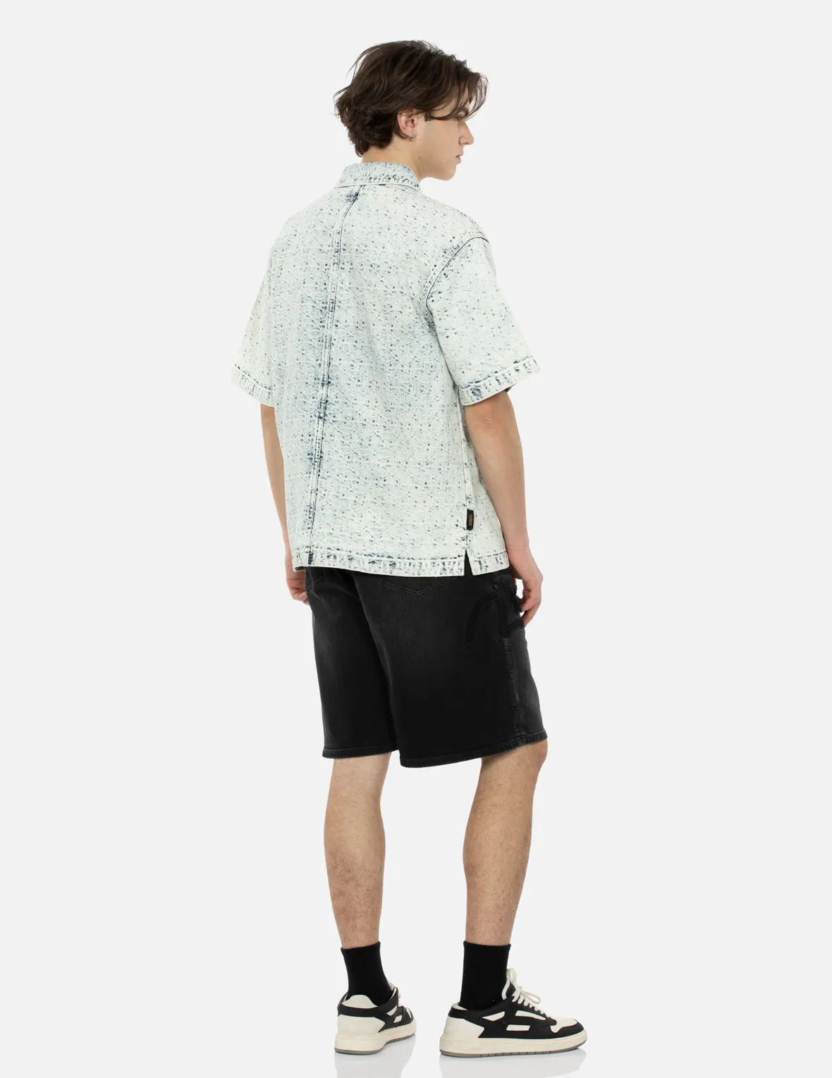 Washed Allover Kamon Jacquard and Seagull Embroidery Boxy Denim Shirt sold by Evisu product image thumbnail 4