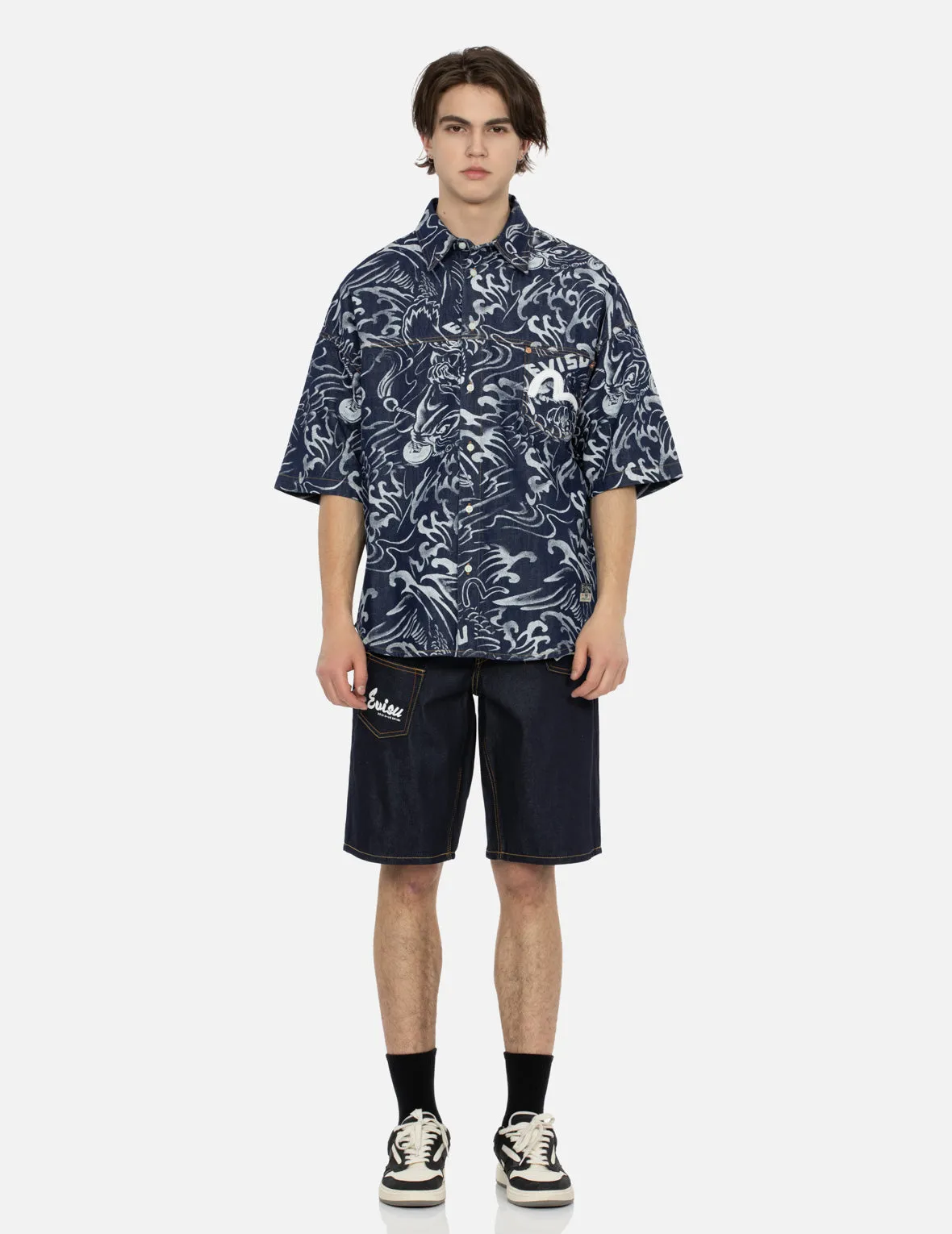Allover Seagull and Carp Extracted Print Loose Fit Denim Shirt sold by Evisu product image thumbnail 5