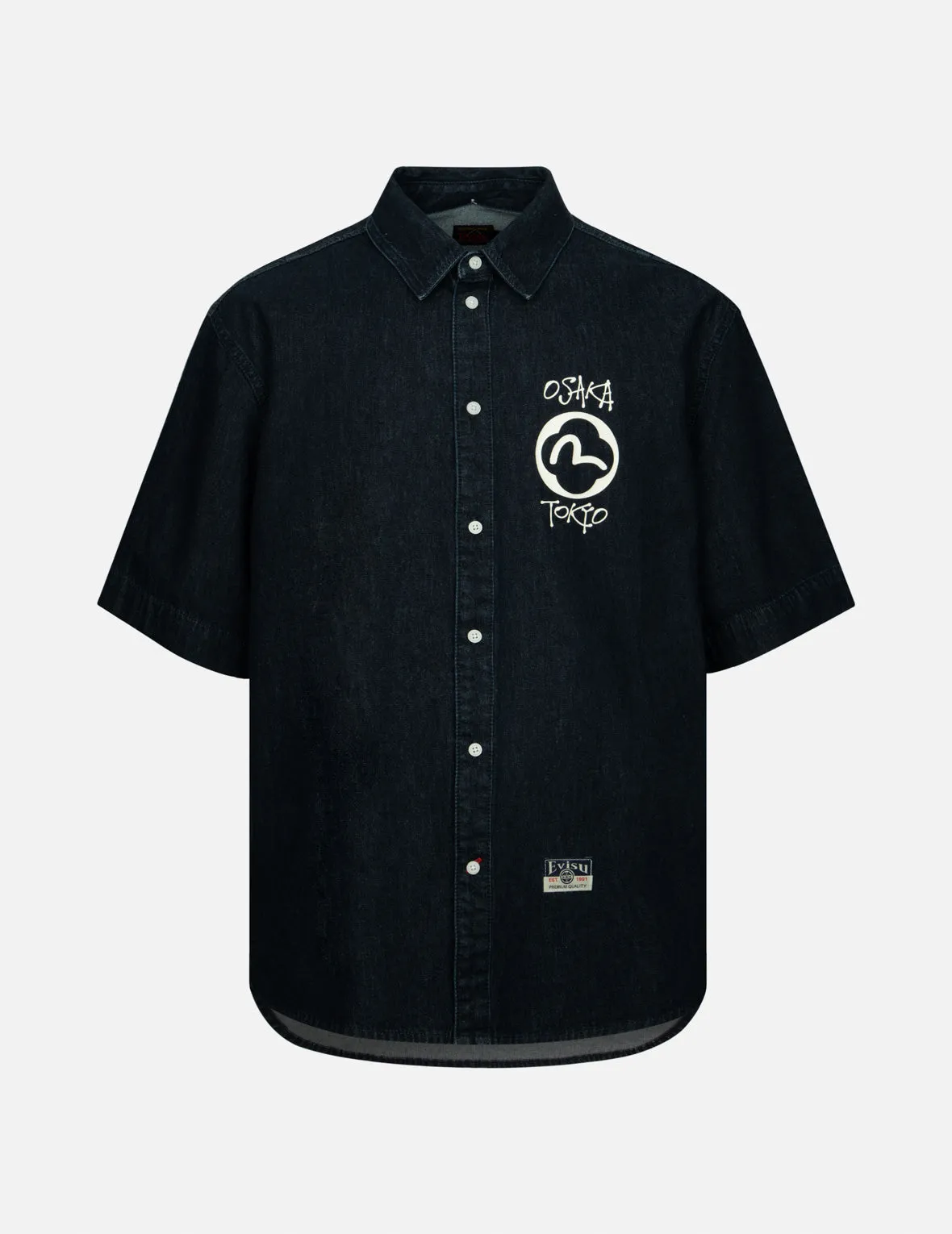 Kamon and Logo Print Oversized Denim Short-Sleeves Shirt sold by Evisu product image thumbnail 2