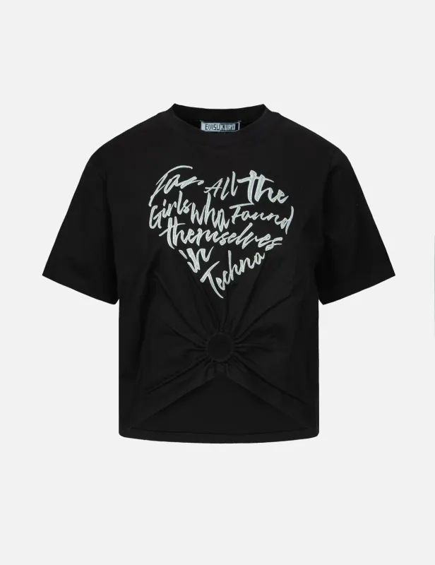 Glitter Graphic Print Fashion Fit Gathered T-Shirt sold by Evisu