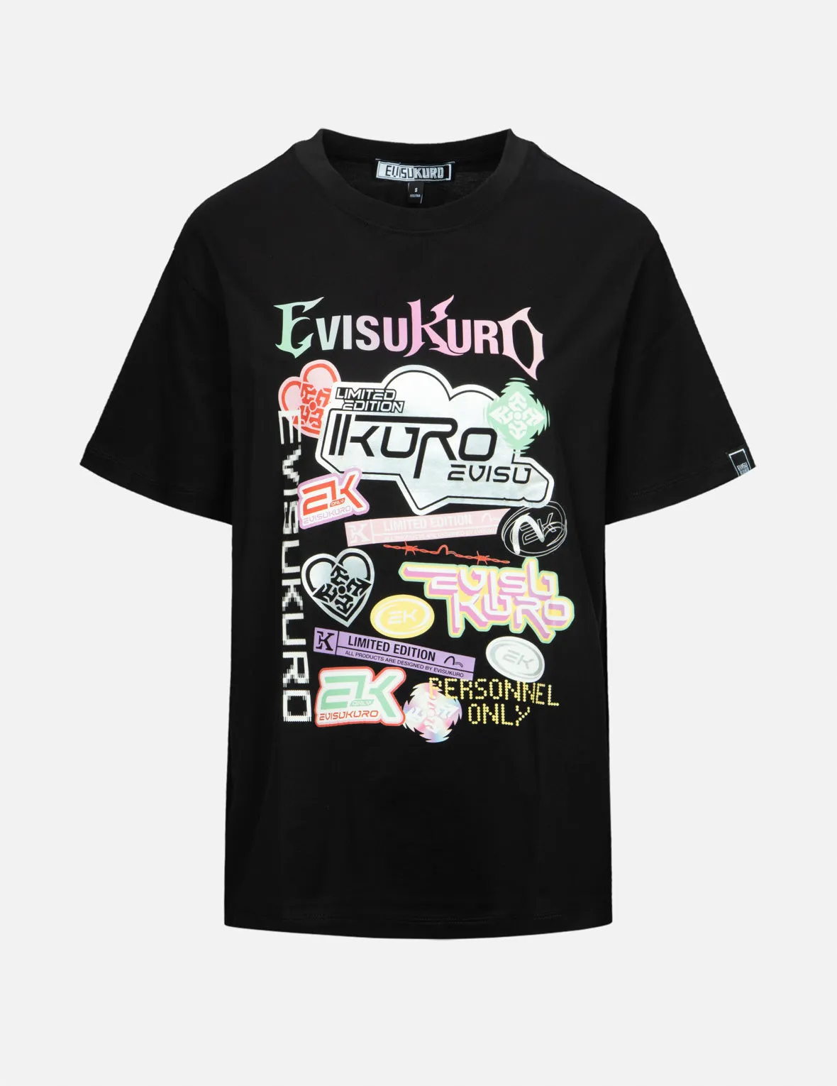 Y2K Holographic Sticker Print Boyfriend T-shirt sold by Evisu