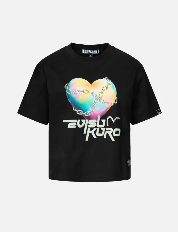 Y2K Holographic Heart-Shaped Earth Print Loose Fit T-shirt sold by Evisu