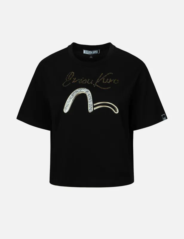Seagull and Logo Sequined Loose Fit T-shirt sold by Evisu