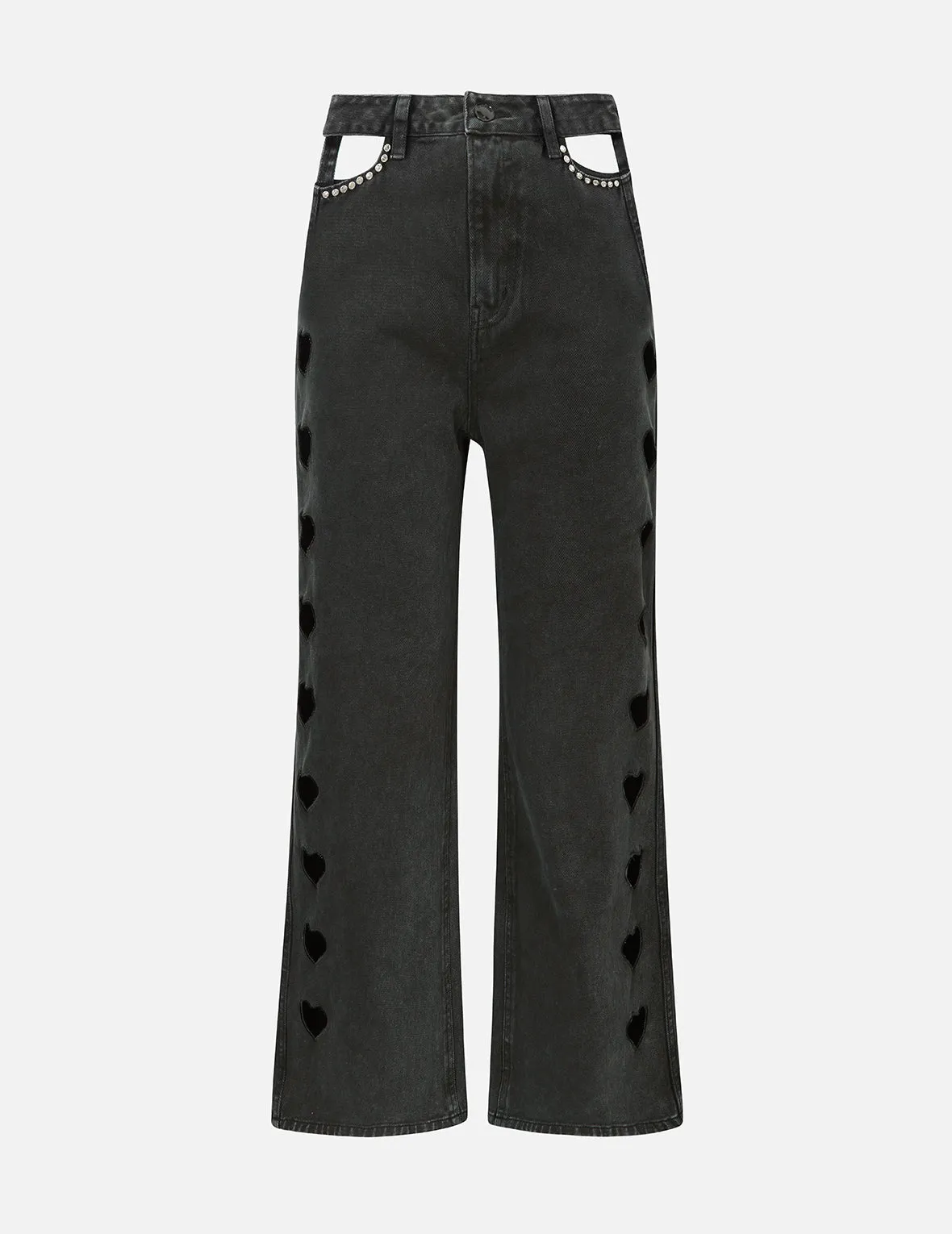 Rhinestone Embellished and Heart Shape Cut-Out Wide Leg Jeans sold by Evisu product image thumbnail 2