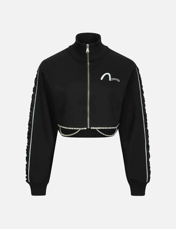 Rhinestone Chains Embellished Cropped Jacket sold by Evisu