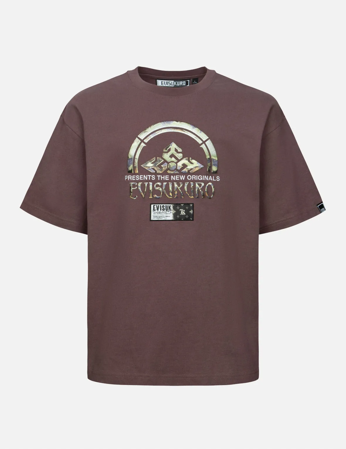 Rock-textured Print and Logo Embroidery Loose Fit T-shirt sold by Evisu