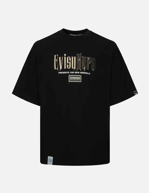Gold Foil Calligraphy Logo Print Oversized T-shirt sold by Evisu