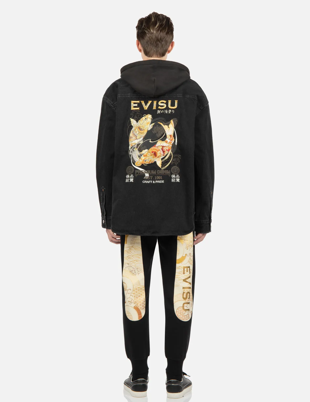 Tattoo Koi Embroidery Denim Shirt Jacket with Detachable Hood sold by Evisu product image thumbnail 5