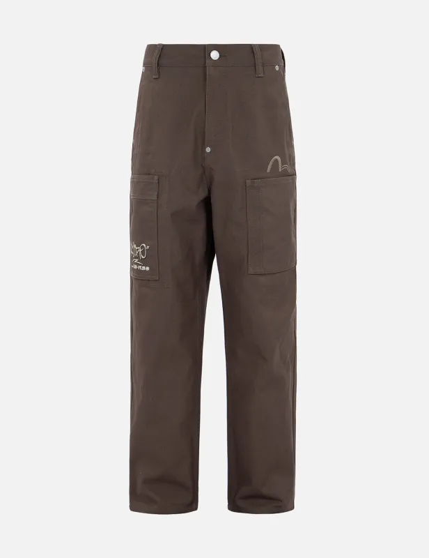 Seagull Embroidery Wide Leg Worker Pants sold by Evisu
