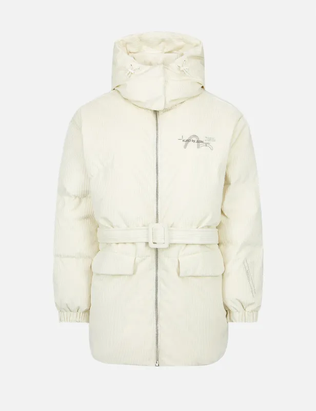 Seagull Embroidery Corduroy Belted Down Jacket sold by Evisu