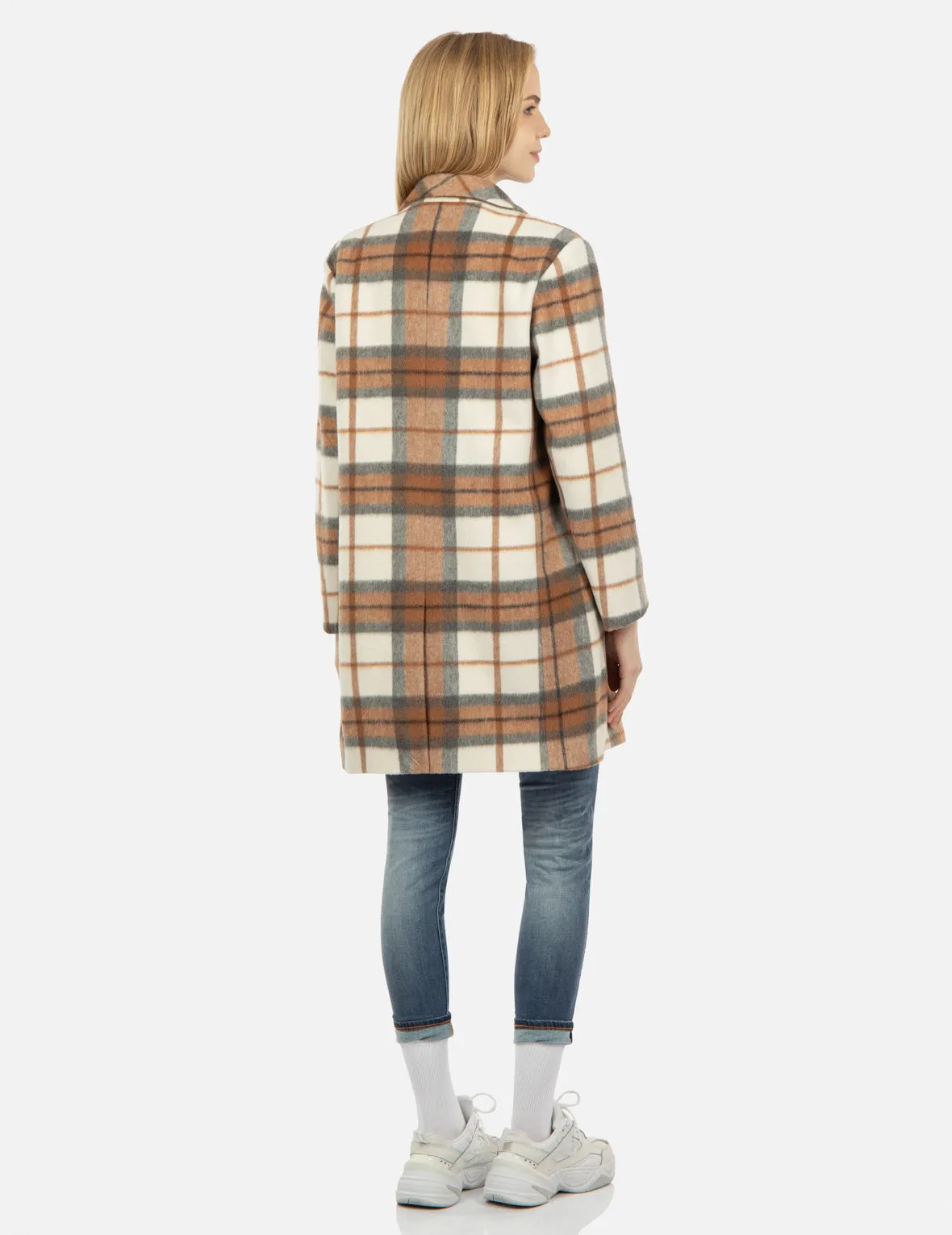 Seagull Embroidery Checked Wool-Blend Coat sold by Evisu product image thumbnail 4