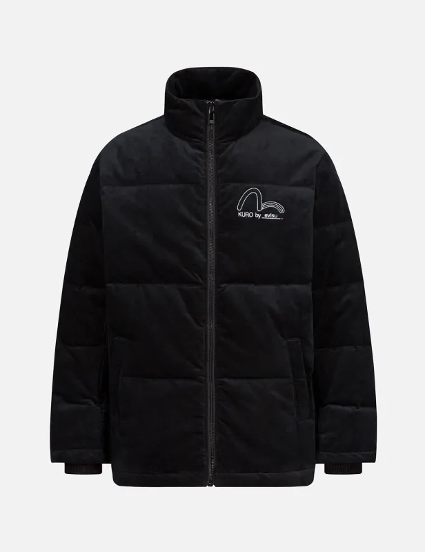 Seagull and Slogan Embroidered Velvet Down Jacket sold by Evisu