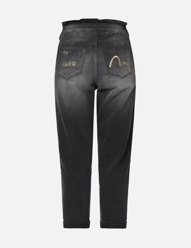 Logo Embroidered Cropped Paper Bag Jeans sold by Evisu