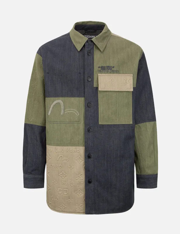 Embossed Monogram Colorblock Shirt Jacket sold by Evisu