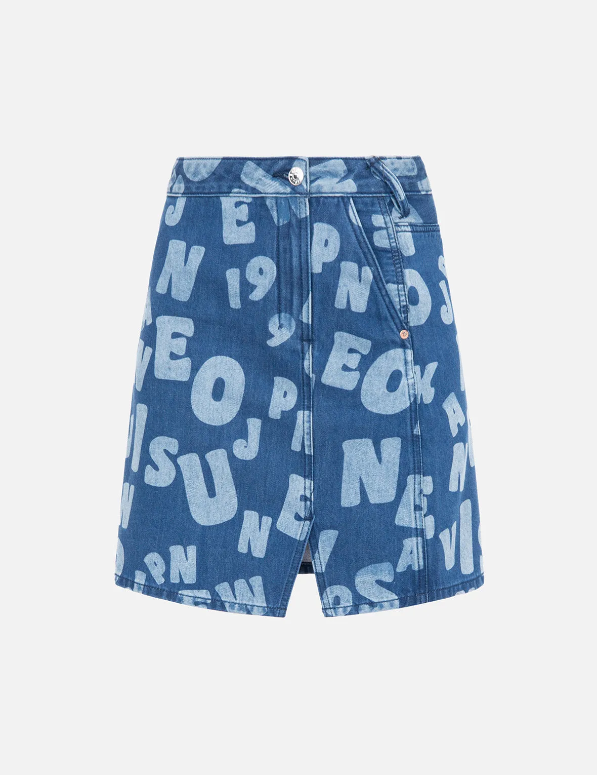 Allover Text Discharge Print Denim Skirt sold by Evisu product image thumbnail 2