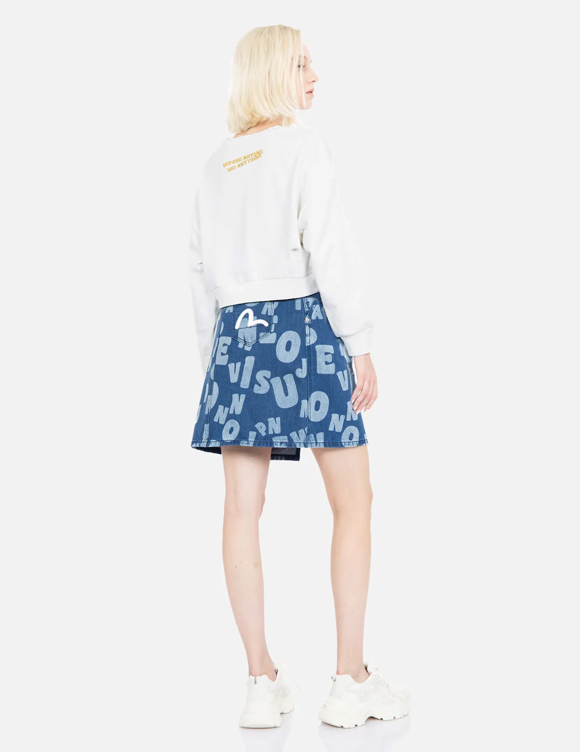 Allover Text Discharge Print Denim Skirt sold by Evisu product image thumbnail 3