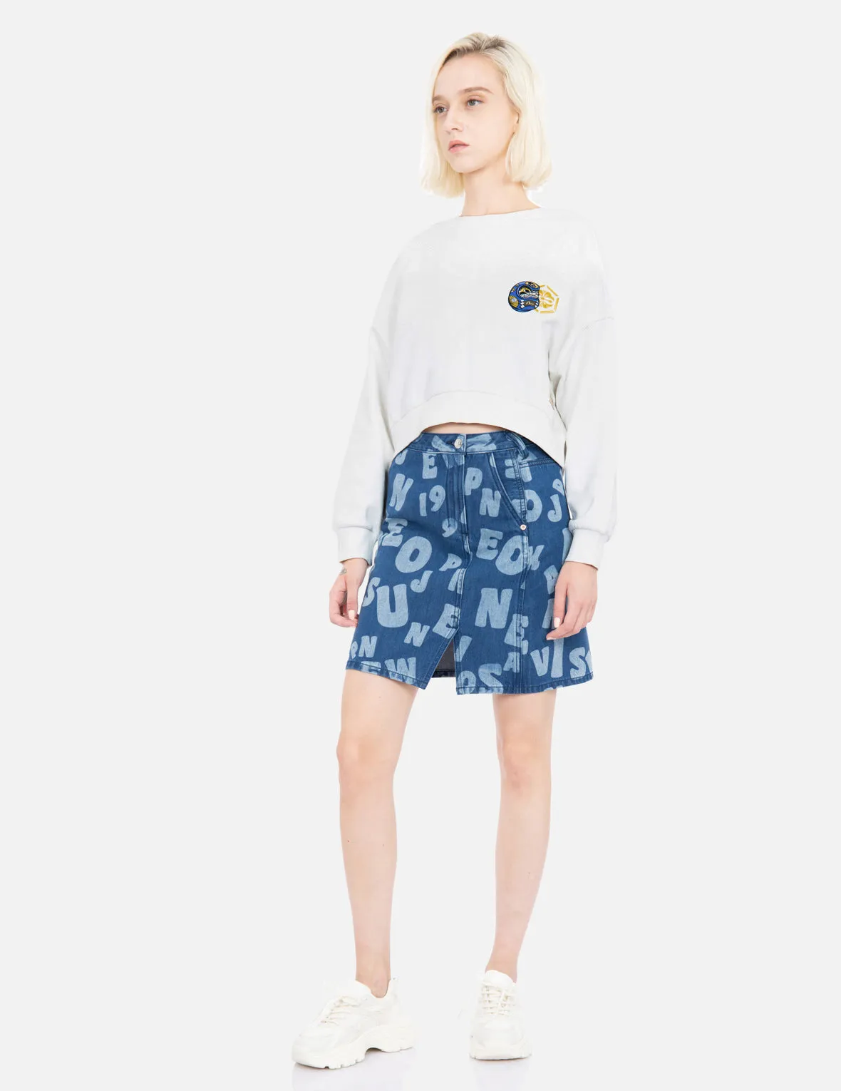 Allover Text Discharge Print Denim Skirt sold by Evisu product image thumbnail 4