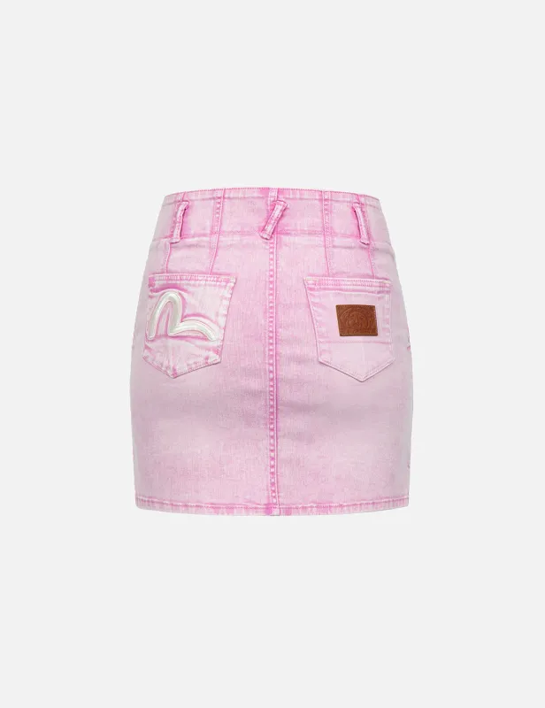 Seagull Embroidery Fuchsia Denim Skirt sold by Evisu
