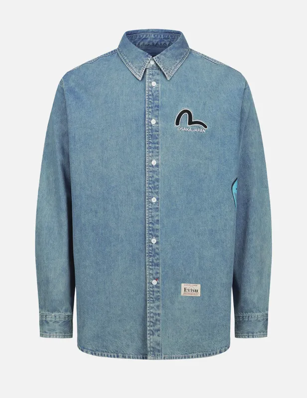 Graffiti Daruma Print Denim Shirt sold by Evisu