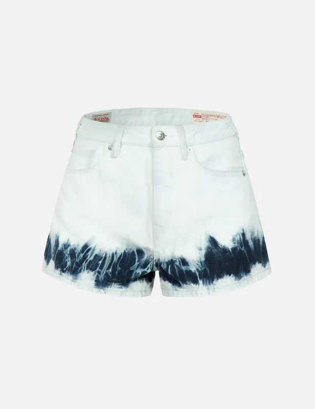 Seagull Embroidery Bleach Tie-dye Denim Shorts made by Evisu