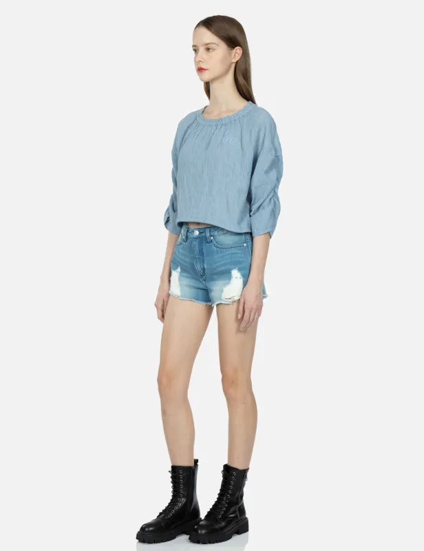 Seagull Badge Embroidery Drop-Shoulder Blouse sold by Evisu
