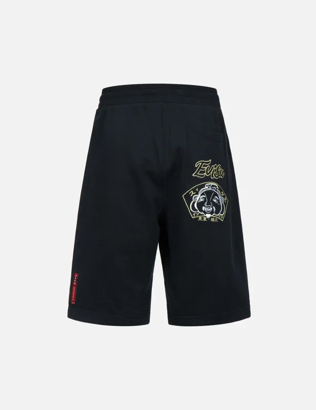 Fan-shape Godhead Embroidery Sweat Shorts sold by Evisu